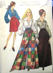 8550 SIMPLICITY 1969 LONG SLEEVE  V-BLOUSE,  LONG, SHORT SKIRT, FLARE PANTS PATTERN 10 OR 12 CHOICE